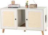 Costway Armadietto Per Gatti Per Lettiera, Tavolino Per Gatti Con 2 Porte, Tiragraffi, 2 Tappetini In Sisal E Ingresso 108X50X60Cm Bianco