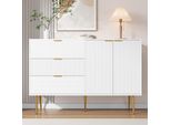 Credenza Merax 120 Cm Con Accenti Dorati, Struttura A Onda, Cassettiera Con 3 Cassetti E 2 Ante Con Ripiano Interno - Per Soggiorno, Sala Da Pranzo, Corridoio