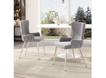 Set Di 2 Sedie Flieks, Sedia Da Sala Da Pranzo Con Rivestimento In Velluto, Sedia Da Salotto Elegante Con Gambe In Metallo Argentato, Sedie Da Cucina Sedia Da Soggiorno, Grigio