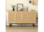 Merax Credenza A 4 Ante In Rattan Mobile Contenitore Credenza In Rattan Wicker Cassettiera Ad Ante, Larghezza:140Cm