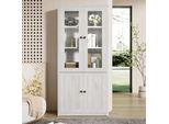 Cassettiera Aiorber, Mobile Alto In Look Legno, Con Ante In Vetro E In Legno, Eleganti Maniglie In Rame, 80X34X171Cm, Vetrinette, Per Soggiorno, Ufficio E Corridoio, Legno