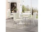 Set Di 4 Sedie Flieks, Sedia Da Sala Da Pranzo Con Rivestimento In Velluto, Sedia Da Salotto Elegante Con Gambe In Metallo Argentato, Sedie Da Cucina Sedia Da Soggiorno, Beige