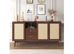 Credenza Merax Skandi Con 3 Ante Scorrevoli E 2 Cassetti (155 L X 38 L X 80 H, Brise), Cassettiera In Vimini Rattan, Credenza, Mobile Con Piedi In Legno