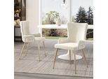 Set Di 2 Sedie Da Pranzo Flieks, Sedia Da Pranzo Con Rivestimento In Velluto, Sedia Da Cucina Con Gambe In Metallo Dorato, Sedia Da Salotto Imbottita, Beige