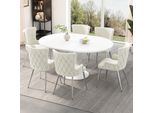 Set Di 6 Sedie Flieks, Sedia Da Sala Da Pranzo Con Rivestimento In Velluto, Sedia Da Salotto Elegante Con Gambe In Metallo Argentato, Sedie Da Cucina Sedia Da Soggiorno, Beige