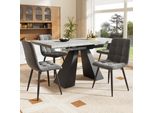Set Da Pranzo Flieks 5 Pezzi, Tavolo Rettangolare Allungabile In Marmo, Tavolo Da Pranzo Con 4 Sedie Da Pranzo, Sedie Imbottite Con Rivestimento In Velluto, Tavolo Grigio, Sedia Grigia