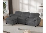 Lvhom Divano Angolare A L Con Funzione Letto E Pouf Estraibile - Divano Componibile In Tessuto, 258 Cm, Divano Letto Per 3 Persone, Grigio