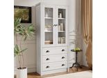 Cassettiera Aiorber, Con Ante In Vetro, 3 Cassetti Ed Eleganti Maniglie In Rame, Mobile Alto, 80 X 34 X 171 Cm, Per Soggiorno, Ufficio E Corridoio, Colore Legno