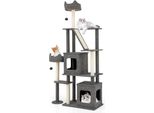 Costway Tiragraffi Grande 180 Cm, Albero Per Gatti Con 2 Grotte, Piattaforme, Letto Per Gatti, Paletti In Sisal, Palla E Scala E Tavola In Sisal, Tiragraffi Per Gatti, Grigio