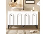 Credenza Flieks, Mobile In Bianco Lucido, Credenza A 4 Ante, Mobile Laterale In Stile Semplice, Per Soggiorno, Sala Da Pranzo E Corridoio, Bianco