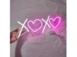 Luce Led Neon, Applique Decorativa, Cuori Xoxo, Bianco Rosa, Circa 40 X 15 Cm