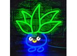 Luce Led Neon, Applique Decorativa, Figura Vegetale, Verde Blu, Circa 35 X 35 X 2 Cm