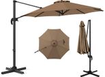 Ombrellone Costway 300X300Cm, Ombrellone A Sbalzo Con Manovella, Ombrellone Da Giardino Inclinabile, Ruotabile A 360°, Ombrellone Grande Da Patio, Ombrellone Rotondo Da Mercato Marrone