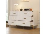 Cassettiera Flieks Con 6 Cassetti, 120X40X76 Cm, Cassettiera Con Gambe In Metallo Dorato, Mobile Laterale Bianco
