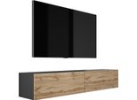 Cabinet Tv : Nero Opaco / Rovere Wotan, 170 X 34 X 32 Cm