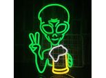 Luce Led Neon, Applique Decorativa, Alieno Con Birra, Verde, Circa 40 X 30,5 X 2 Cm