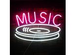 Luce Led Neon, Applique Decorativa, Giradischi Music, Bianco Rosa, Circa 26 X 40 X 2 Cm