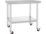 Tavolo Da Lavoro Succebuy In Acciaio Inox, 91,4 X 76,2 X 86,4 Cm, Portata 318,8 Kg, Con 4 Ruote, 3 Livelli Di Altezza Regolabili