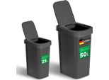 Novaliv Set Di Bidoni Per Rifiuti 25L + 50L, Bidone Per Rifiuti Con Coperchio 2In1, Coperchio A Cerniera E Coperchio Girevole, Bidone Per Rifiuti Antiodore Per Cucina Casa Ufficio, Bidone Per Rifiuti Bidone Per Rifiuti In Plastica