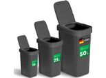 Novaliv Set Di Cestini Per Rifiuti 10L + 25L + 50L, Cestino Per Rifiuti Con Coperchio 2In1, Coperchio A Cerniera E Coperchio Girevole, Cestino Per Rifiuti Antiodore Per Cucina Casa Ufficio, Cestino Per Rifiuti In Plastica