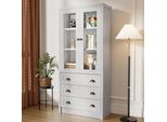 Cassettiera Flieks, Vetrina Con Ante In Vetro, Riproduzione Bianca, Mobile Da Soggiorno Con Ampio Spazio Di Archiviazione, Credenza Per Ufficio Corridoio Sala Da Pranzo, Bianco