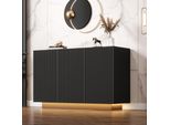 Credenza Merax Led 120X40X75 Cm In Look Marmo Nero, Cassettiera A Buffet Con Apertura A Pressione, Illuminazione Rgb, Look Marmo, 6 Scomparti, Moderna