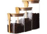 Set Di 3 Barattoli In Vetro Con Coperchio E Cucchiaio In Bambù - Ermetici Ed Eleganti