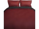 Biancheria Da Letto Monocolore Reversibile 100% Raso Di Cotone Con Cerniera Per Letto Singolo E Matrimoniale Bordeaux/Antracite 200 X 220 Cm + 2X 80 X 80 Cm