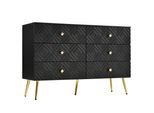 Lvhom Cassettiera Con 6 Cassetti E Gambe In Metallo Dorato, Cassettiera Credenza Scandi Mobile Contenitore, Mobile Tv Credenza, Nero