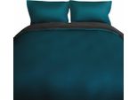 Biancheria Da Letto Monocolore Reversibile 100% Raso Di Cotone Con Cerniera Per Letto Singolo E Matrimoniale Petrolio/Antracite 200 X 220 Cm + 2X 80 X 80 Cm