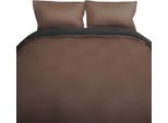 Biancheria Da Letto Monocolore Reversibile 100% Raso Di Cotone Con Cerniera Per Letto Singolo E Matrimoniale Marrone/Antracite 200 X 220 Cm + 2X 80 X 80 Cm