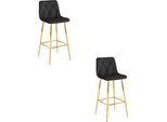 Valora Nado Sgabello In Velluto Nero Con Gambe Dorate X2 | Elegante Coppia Di Sgabelli In Velluto Nero Con Gambe Dorate