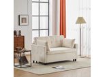 Divano Letto A Due Posti Merax Con Funzione Letto - Tessuto In Ciniglia Bianco, Schienale Regolabile, Zona Notte E Zona Giorno 2 In 1, Beige