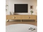 Mobile Tv Merax 180 Cm Con Venature Del Legno - Mobile Moderno Per Sala Da Pranzo, 4 Ante, Maniglie Semicircolari, Cerniere Soft-Close, Legno