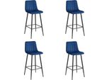 Sgabello Valora Pozza, Velluto Blu Navy, Gambe Nere X4 - Sgabello In Velluto Blu Navy, Set Da 4