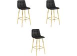 Set Di 3 Sgabelli Valora Arceto - Velluto Nero E Gambe Dorate | Trio Di Sgabelli Moderni E Glamour