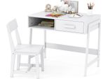 Costway Scrivania Per Bambini Con Sedia, Set Di Scrivania Per Bambini In Legno, Scrivania Per Bambini Con Cassetto E Scaffale Per Bambini Dai 3 Anni In Su, Bianco