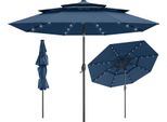 Costway Ombrellone Da 300 Cm Con Illuminazione Solare A Led E Manovella, Ombrellone Da Giardino Ripiegabile Di 35°, Ombrellone Da Patio, Ombrellone Da Mercato, Blu Navy