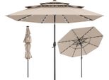 Costway Ombrellone Da 300 Cm Con Illuminazione Solare A Led E Manovella, Ombrellone Da Giardino Pieghevole A 35°, Ombrellone Da Giardino, Ombrellone Da Mercato, Beige