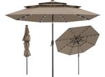 Costway Ombrellone Da 300 Cm Con Illuminazione Solare A Led E Manovella, Ombrellone Da Giardino Pieghevole A 35°, Ombrellone Da Giardino, Ombrellone Da Mercato, Marrone