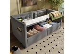 Letto Imbottito Idraulico Flieks 90X190Cm Con Usb E Type C, Divano Letto Daybed Con Vani Portaoggetti, Daybed Letto Singolo Letto Per Ragazzi, Velluto, Grigio