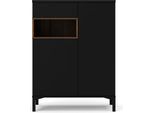Piccola Credenza 2 Ante, 1 Cassetto E 1 Scomparto, Decorazioni In Nero E Noce.