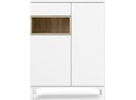 Credenza Piccola 2 Ante, 1 Cassetto E 1 Scomparto Decoro Bianco E Rovere.