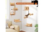 Costway 6 Pcs Parete Di Arrampicata Per Gatti, Tiragraffi Con Piattaforme, Ciotola, Casa Per Gatti, Amaca, 2 Tiragraffi E Palla, Albero A Muro Per Gatti, Mobili Per Gatti Natura