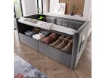 Letto Imbottito Idraulico Flieks 90X200Cm Con Usb E Type C, Divano Letto Daybed Con Vani Portaoggetti, Daybed Letto Singolo Letto Per Ragazzi, Velluto, Grigio