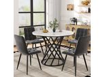Set Da Pranzo Flieks 5 Pezzi, Tavolo Da Pranzo Con 4 Sedie, Tavolo Rotondo 80X80X76 Cm, Sedie Da Pranzo In Velluto, Nero + Grigio