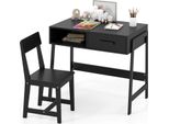 Costway Scrivania Per Bambini Con Sedia, Set Di Scrivania Per Bambini In Legno, Scrivania Per Bambini Con Cassetto E Scaffale Per Bambini Dai 3 Anni In Su, Nero