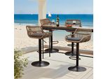 Lvhom Set Di 4 Sgabelli Da Bar In Rattan Con Base In Metallo, Sgabello Da Bar Con Schienale, Mobili Da Giardino Mobili Da Balcone, Sgabello Regolabile In Altezza Ruotabile A 360°, Grigio