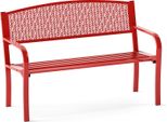 Panca Da Giardino Costway, Panca Per 2 Persone, Panca Da Balcone Con Braccioli, Panca In Metallo, Capacità Di Carico Fino A 300 Kg, 128X60X86 Cm, Rosso