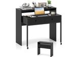 Costway Scrivania Allungabile, Piccola Scrivania Per Computer Con 2 Cassetti, Struttura In Metallo E Rotelle, Scrivania Per Ufficio, Scrivania Da Lavoro, Scrivania Per Pc 100X63X88 Cm Nero